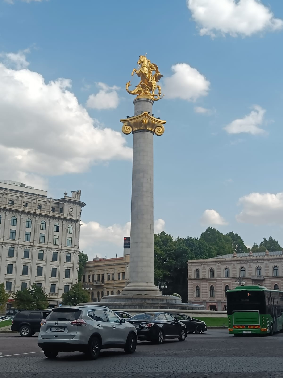 Rustavelli avenue. pillar in center with a golden statue on top