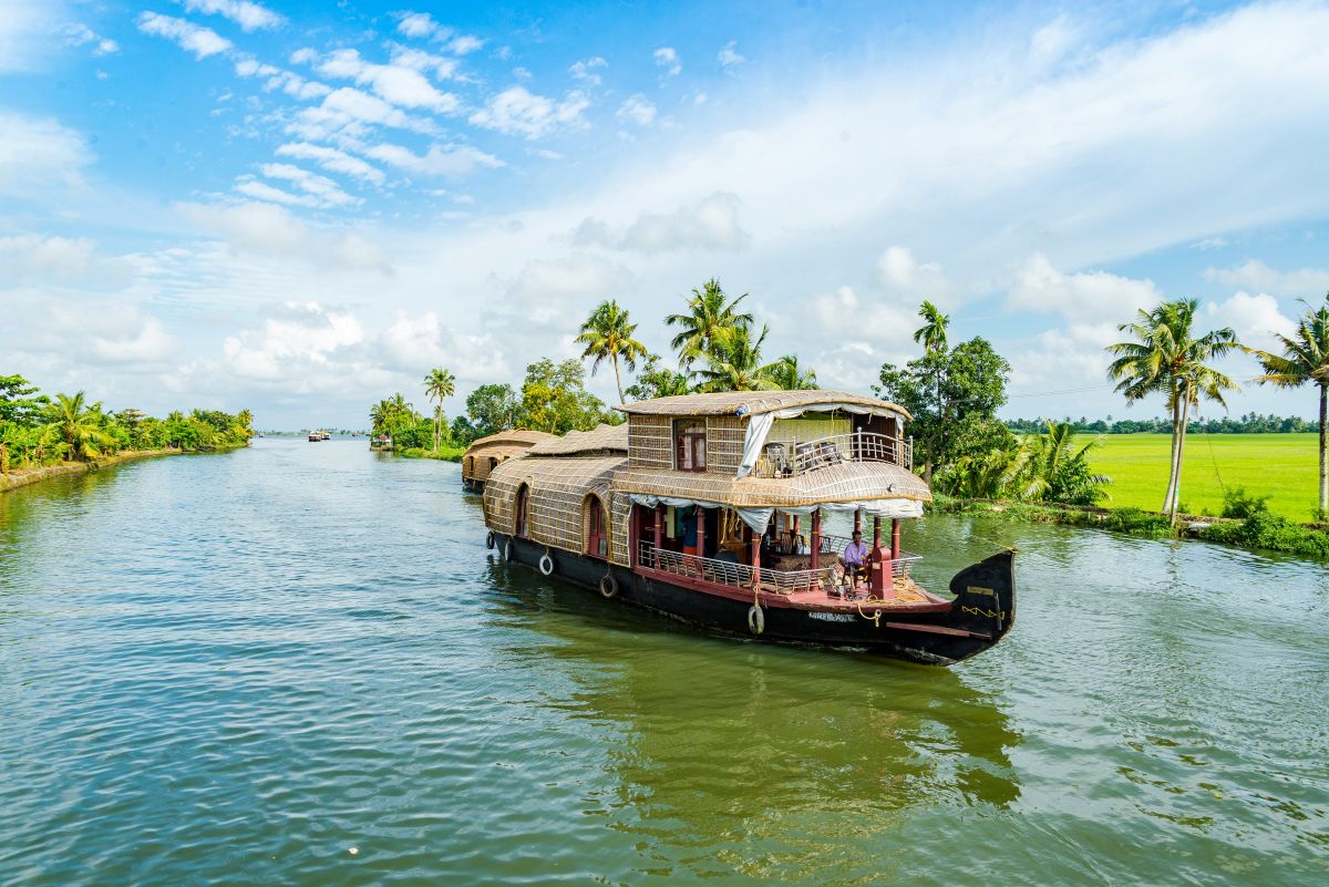 Houseboat gliding on Backwaters in kerala